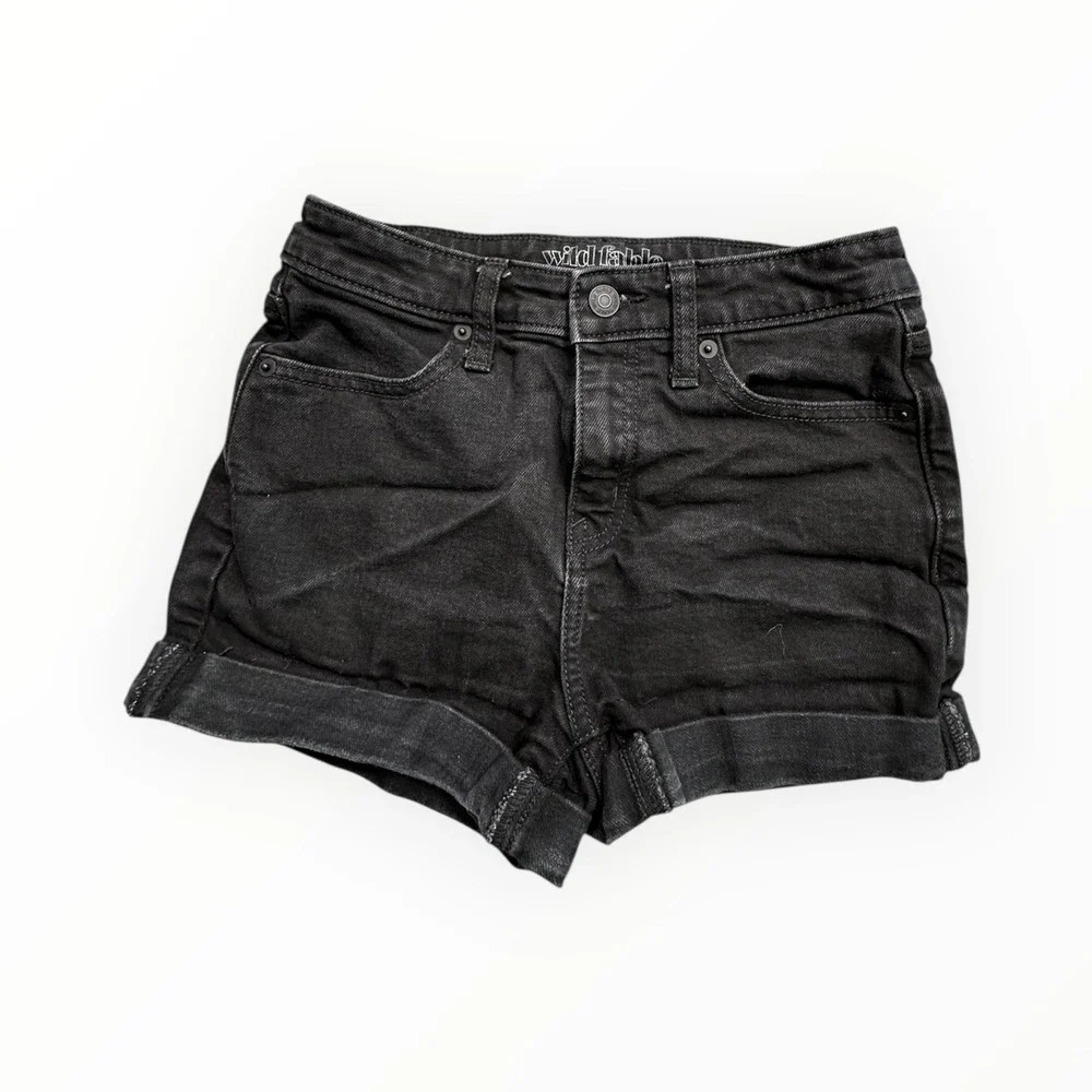 Wild‎ Fable Denim Shorts Womens 00/24R Black High Rise Cuffed Stretch 5-Pocket